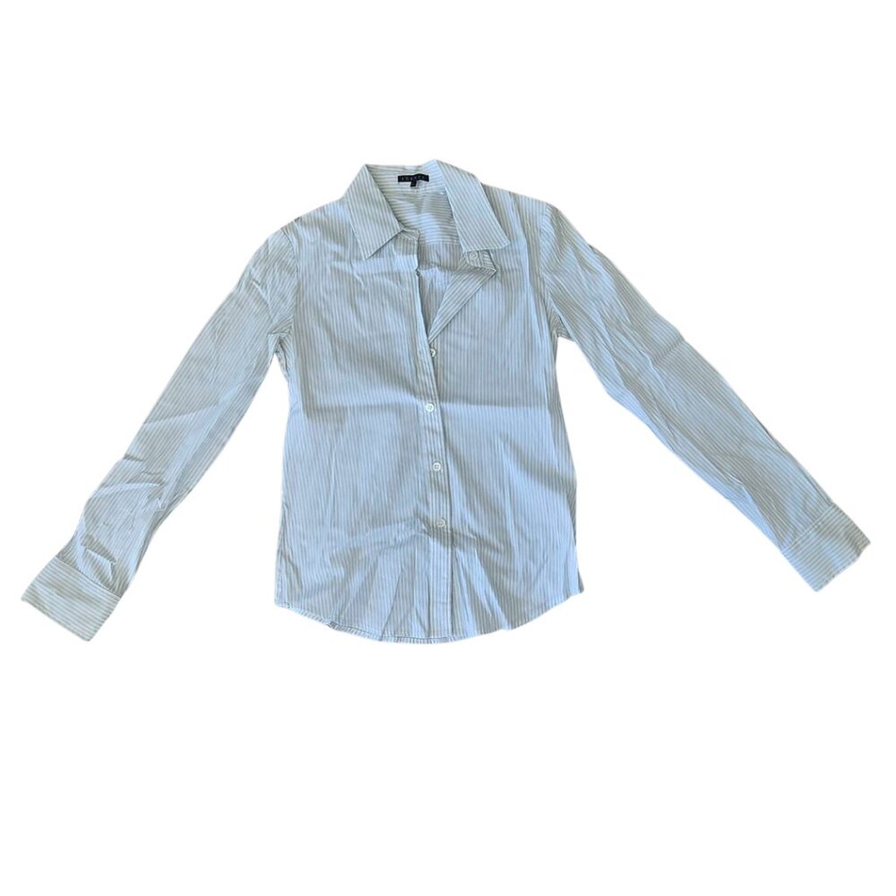 🤍 Theory Light Blue Striped Button-Up Shirt – Classic & Polished! - Size 0P
